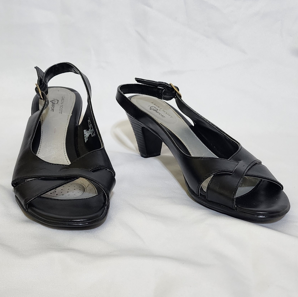 Black Sling Back Heels Laura Scott I Love Comfort 8.5